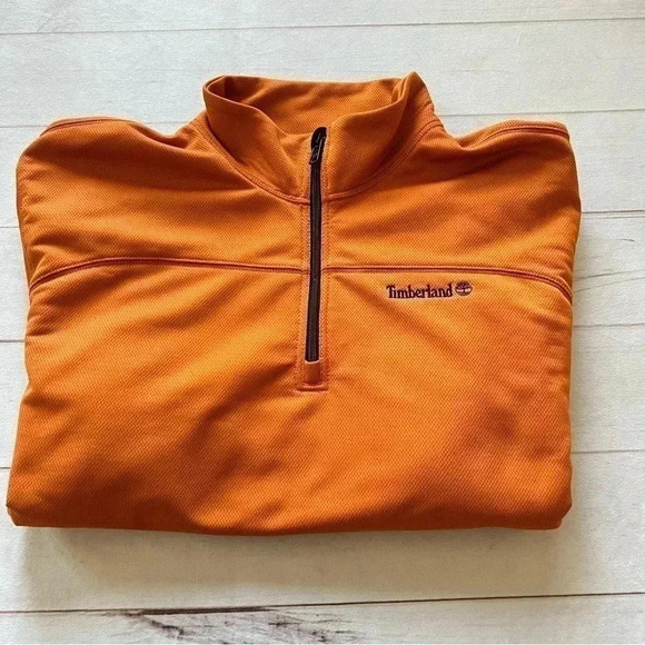 Timberland Mens 3XL 1/4 Zip Heavyweight Orange Sweatshirt Y2K - Picture 2 of 10
